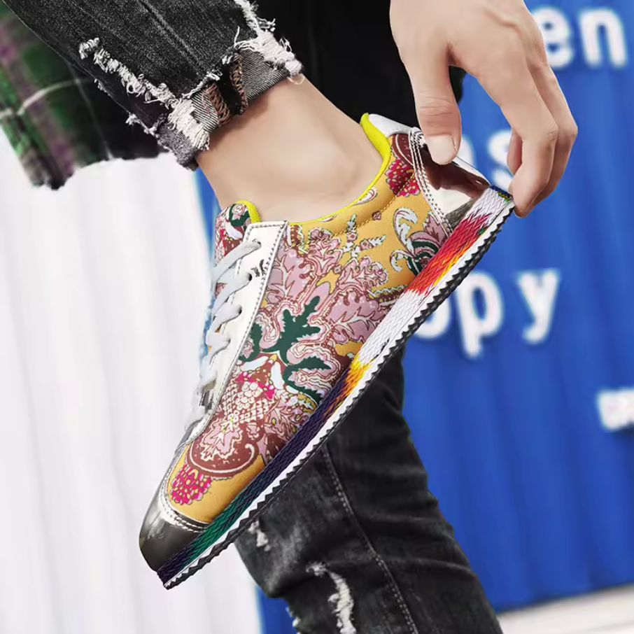 Unique Design Casual Floral Pattern Mens Flat Low Top Shoes