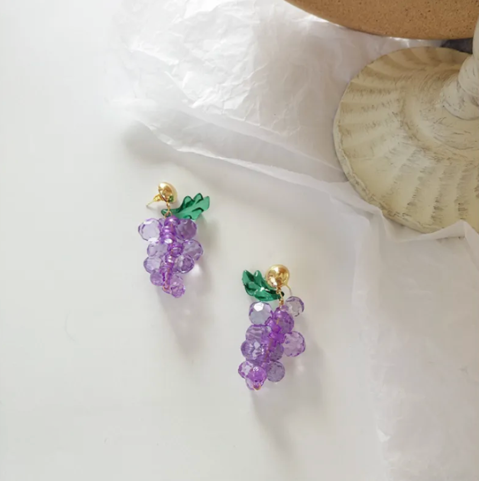 Dangling Grape Earrings Purple Fruite Festive And Creative Earring Pair