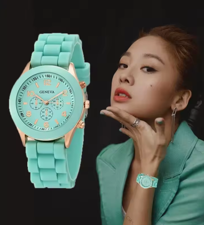 Womens Silicone Adjustable Strap Bright Poping Color Quartz Watch