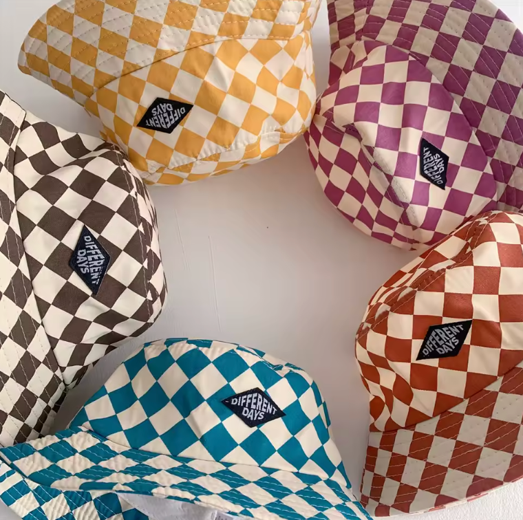 Unisex Checkered Bucket Hat 51cm Circumference Trendy Style Hat