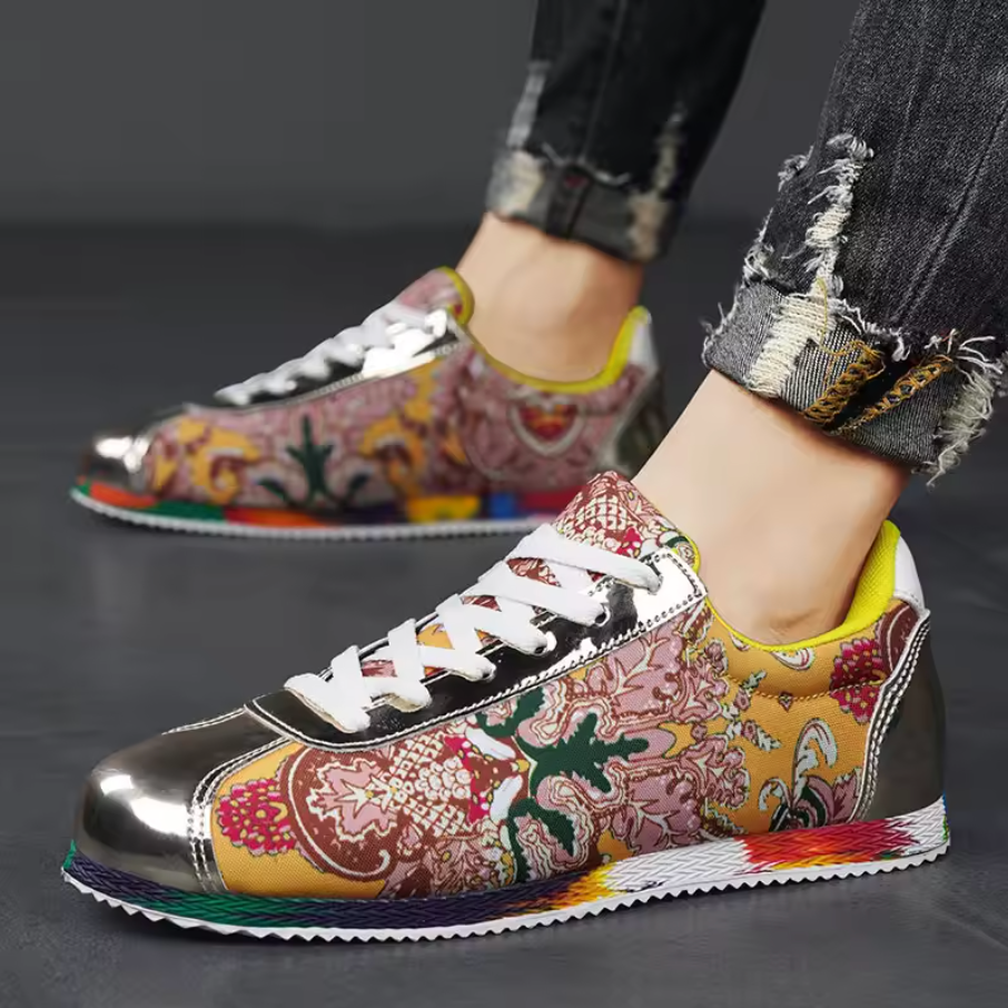 Unique Design Casual Floral Pattern Mens Flat Low Top Shoes
