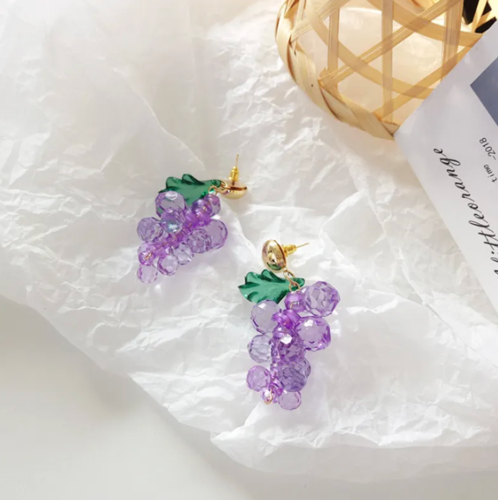 Dangling Grape Earrings Purple Fruite Festive And Creative Earring Pair