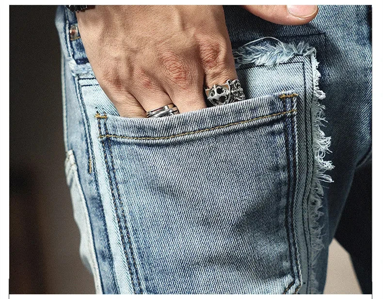 Mens Slim Jeans Frotn Pocket Style Denim Multi Pocket Streetwear Fashion Pants