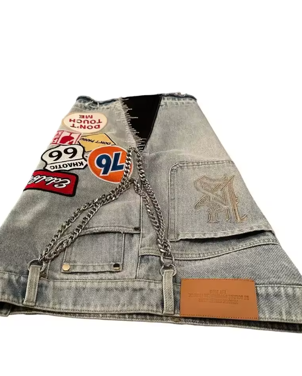 Unisex Retro Jorts Graphic Logos Design Denim Bermuda Style Casual Jean Shorts
