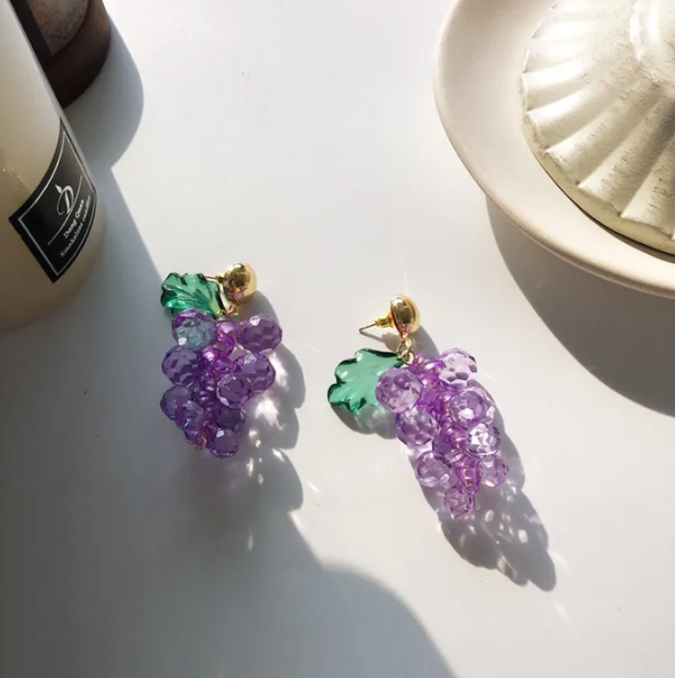 Dangling Grape Earrings Purple Fruite Festive And Creative Earring Pair