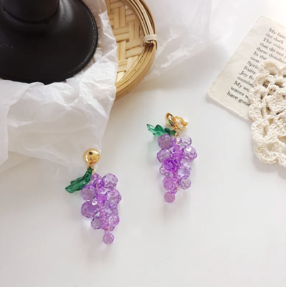 Dangling Grape Earrings Purple Fruite Festive And Creative Earring Pair