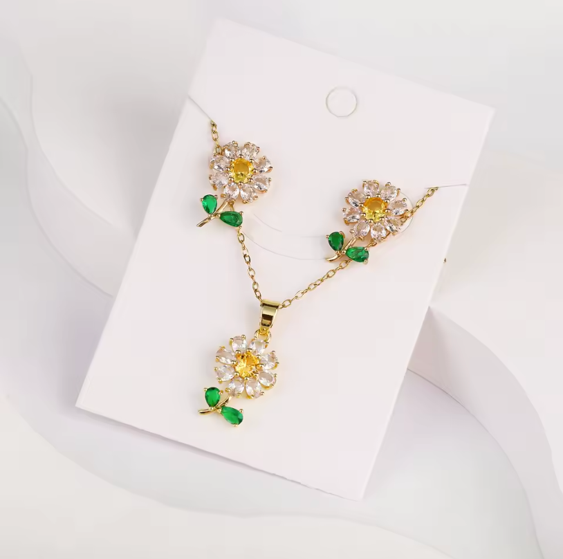 Necklace And Earrings Matching Seet Sun Flowers And Roses