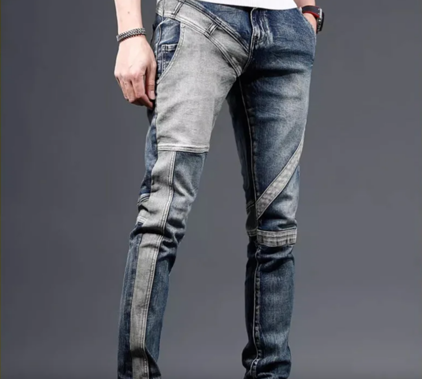Mens Skinny Jeans Retro Theme Fashion Designed Patterned Denim Biker Style Jeans