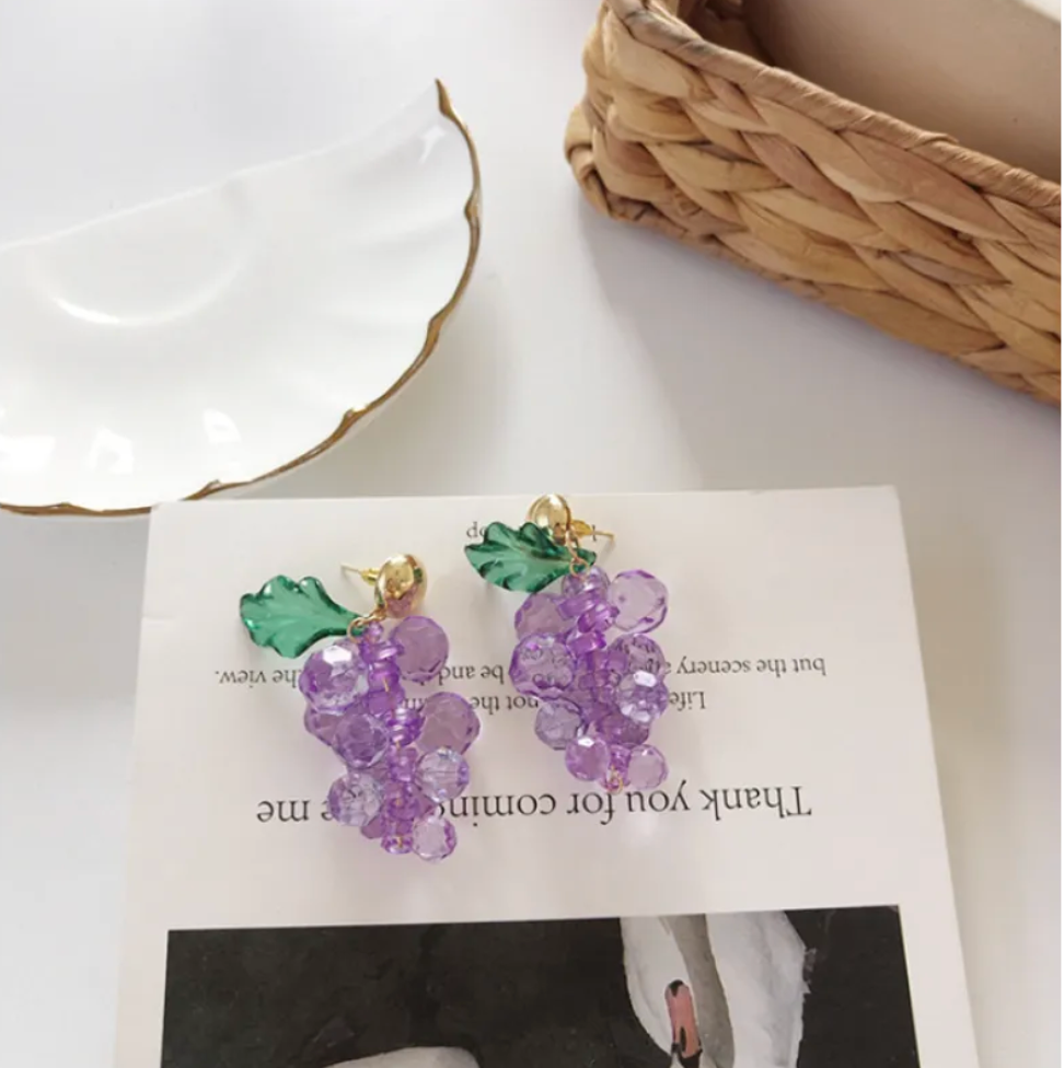 Dangling Grape Earrings Purple Fruite Festive And Creative Earring Pair