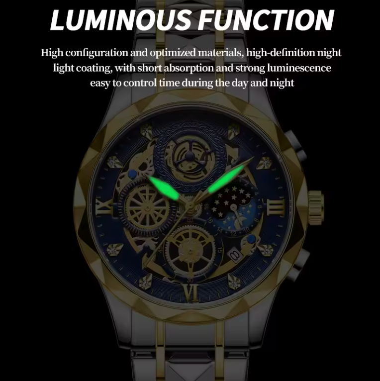 Mens Luxurious Waterproof Quartz Watch High End Steel Luminescent Fashion Piece