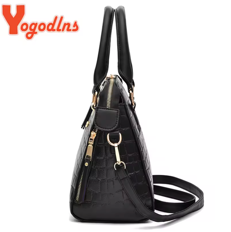 Synthetic Aligator Print Luxury Handbag Travel Zipper Purse And Adjustable Strap