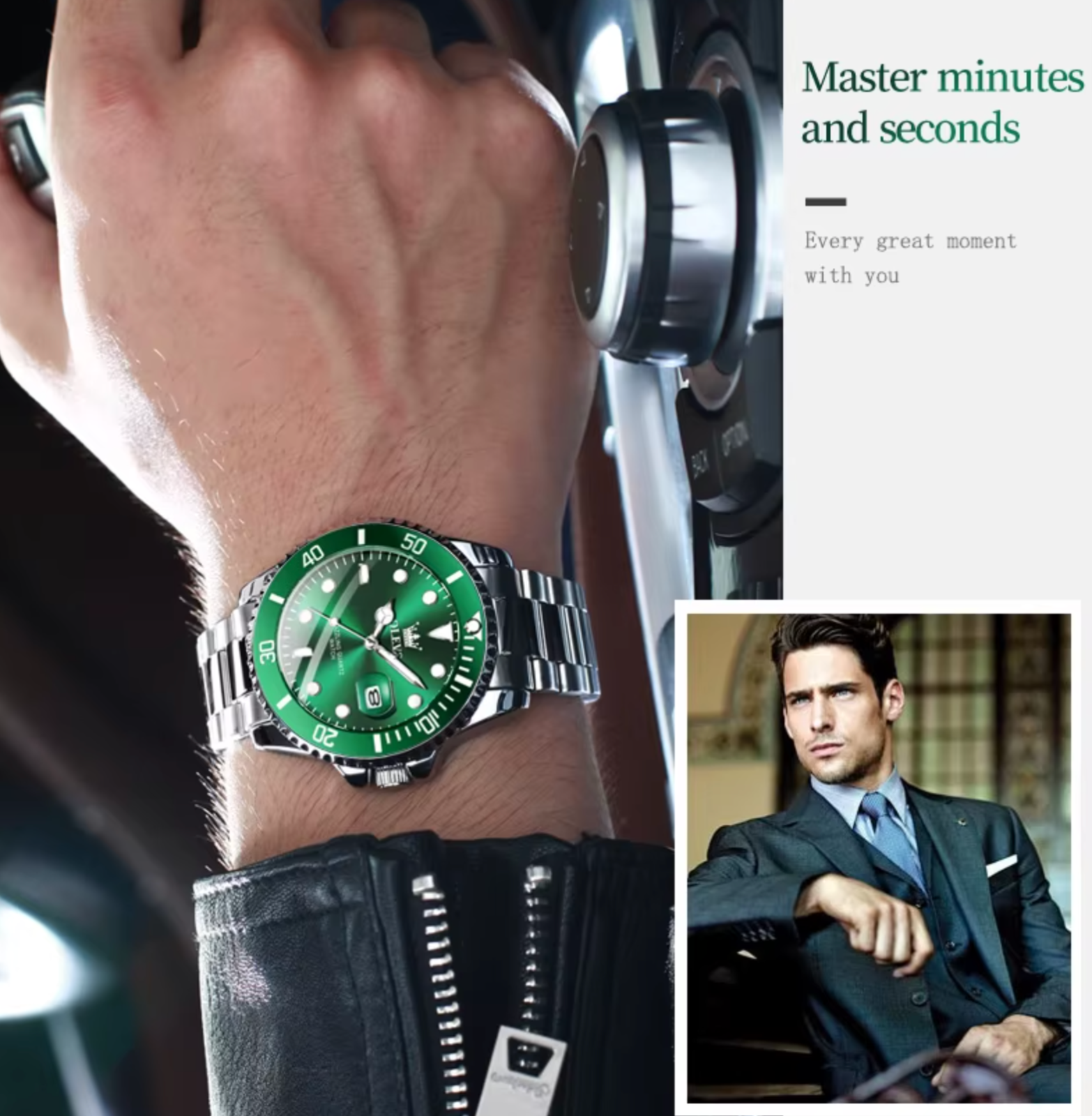 OLEVS Luxury Stainless Steel Band Quartz Watch Luminous & Deep Water Proof