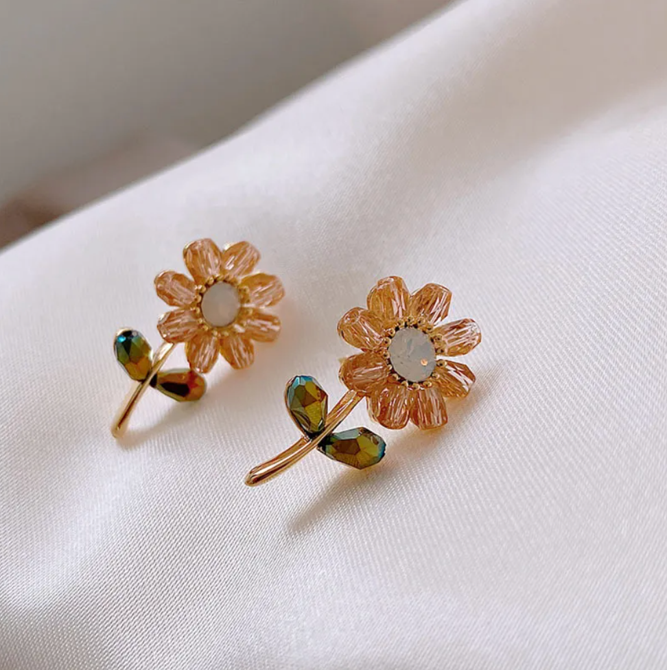 Metal Sun Flower Stud Earrings Pair Multicolor Dyed Steel Creative Earrings