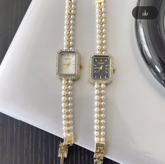 Ladies Pearl Band Luxury Watch Classy Rectangle Design