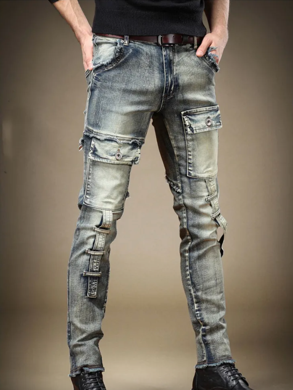 Mens Skinny Jeans Retro Theme Fashion Designed Patterned Denim Biker Style Jeans