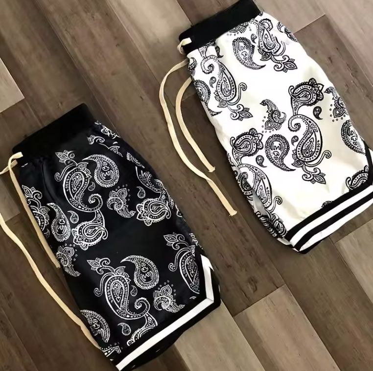Mens Quick Drying Acetate Shorts Bandanna Design Basketball Athletic Shorts