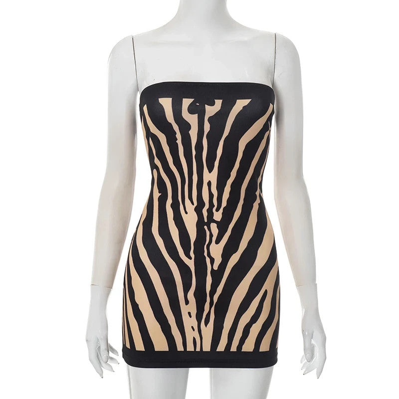 Strapless Pullover Zebra / Cheeta Print Cocktail Dress Stretchy Fit Party Dress