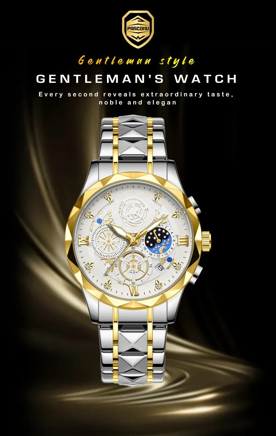 Mens Luxurious Waterproof Quartz Watch High End Steel Luminescent Fashion Piece