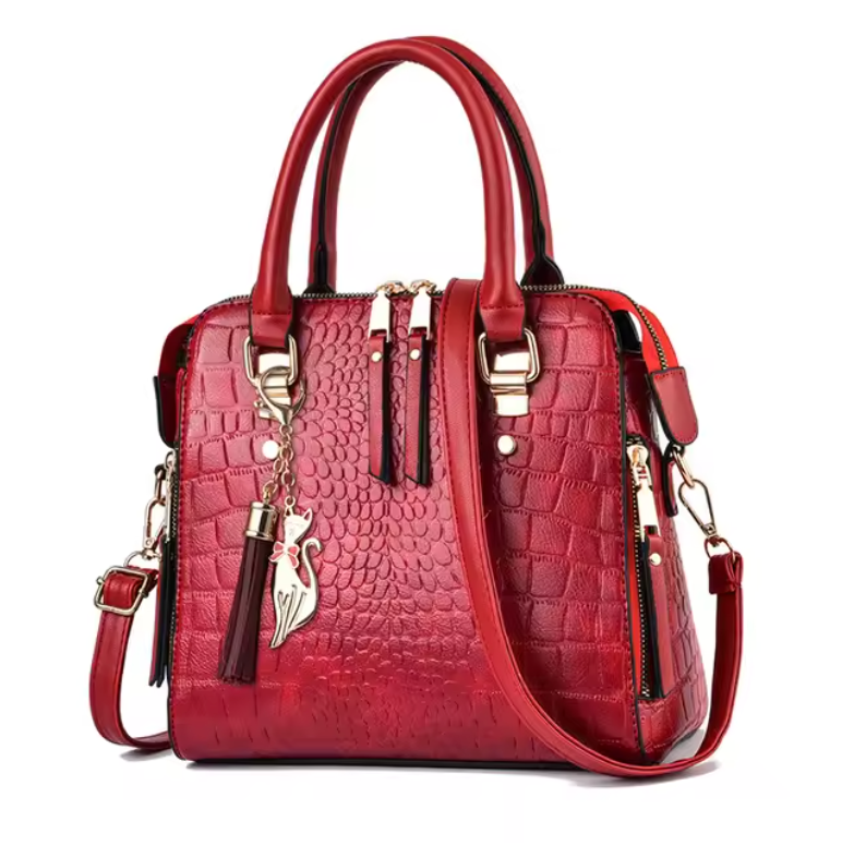 Synthetic Aligator Print Luxury Handbag Travel Zipper Purse And Adjustable Strap