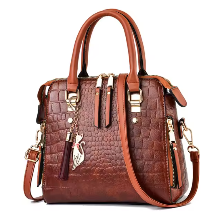 Synthetic Aligator Print Luxury Handbag Travel Zipper Purse And Adjustable Strap