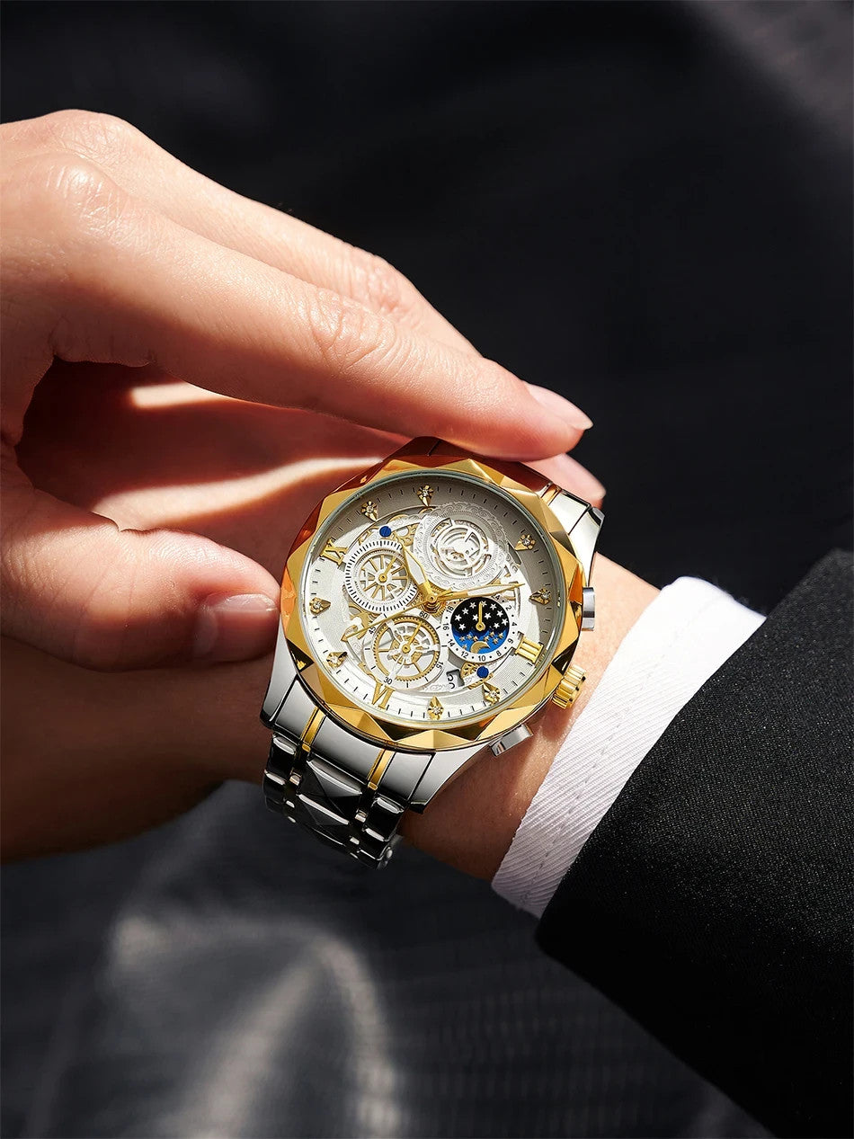 Mens Luxurious Waterproof Quartz Watch High End Steel Luminescent Fashion Piece
