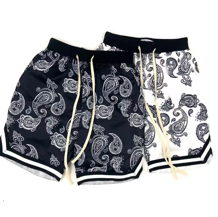 Mens Quick Drying Acetate Shorts Bandanna Design Basketball Athletic Shorts