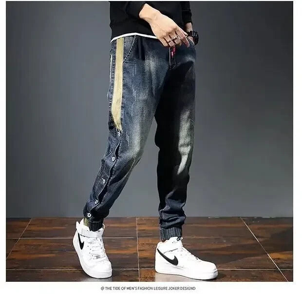 Mens Jeans Button Up Premium Denim Streetwear Fashioned Cuffed Ankle Pants