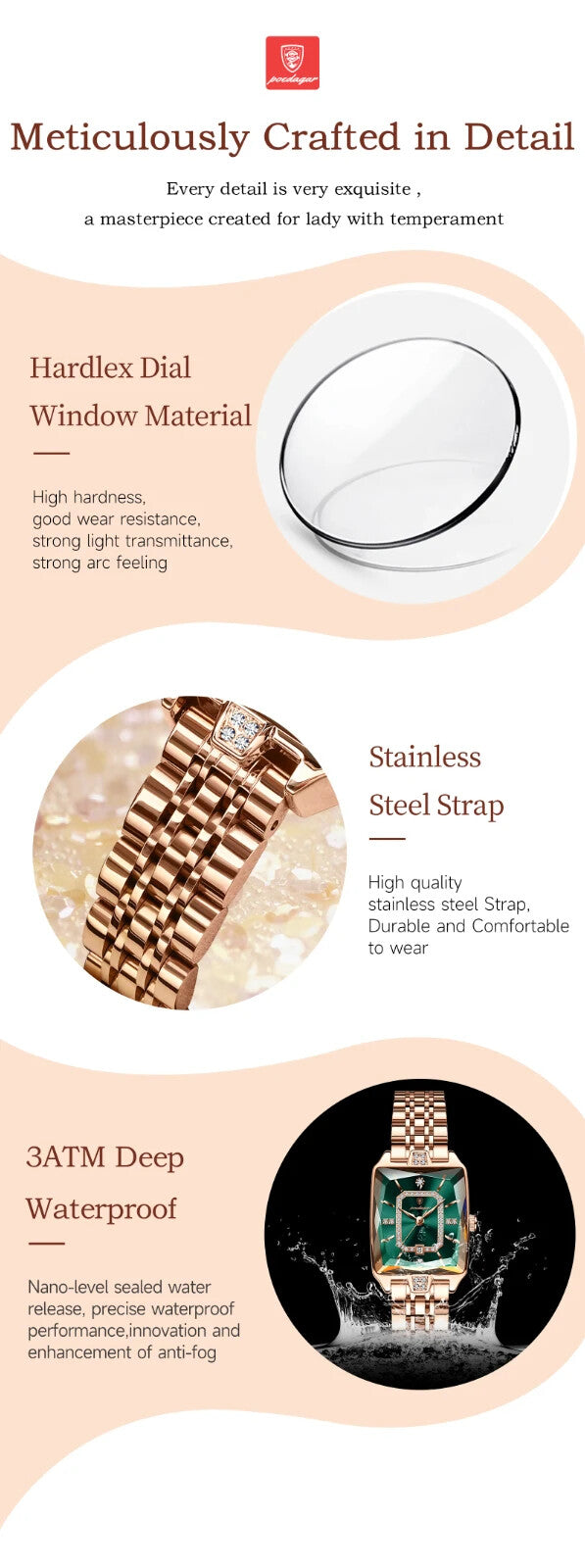 Premium Luxury Waterproof Rhombus Cut Hardened Glass Case Quartz Watch