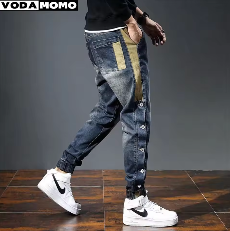 Mens Jeans Button Up Premium Denim Streetwear Fashioned Cuffed Ankle Pants