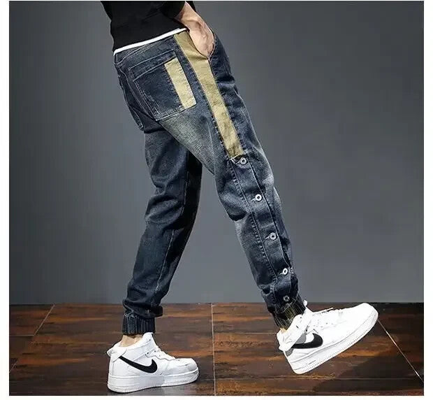 Mens Jeans Button Up Premium Denim Streetwear Fashioned Cuffed Ankle Pants