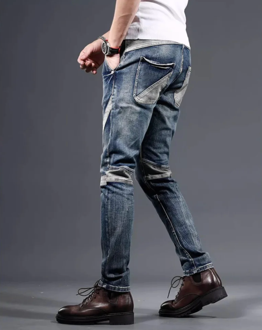 Mens Skinny Jeans Retro Theme Fashion Designed Patterned Denim Biker Style Jeans