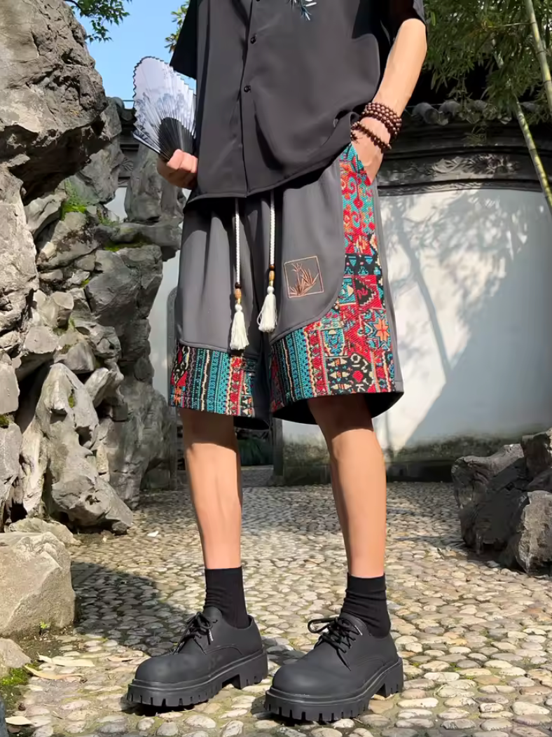 Unique Style Print Casual Shorts Draw String Artistic Fashion