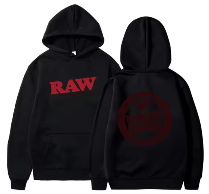RAW Hoodie Unisex Pullover Draw String Sweat Shirt Raw Natural Logo