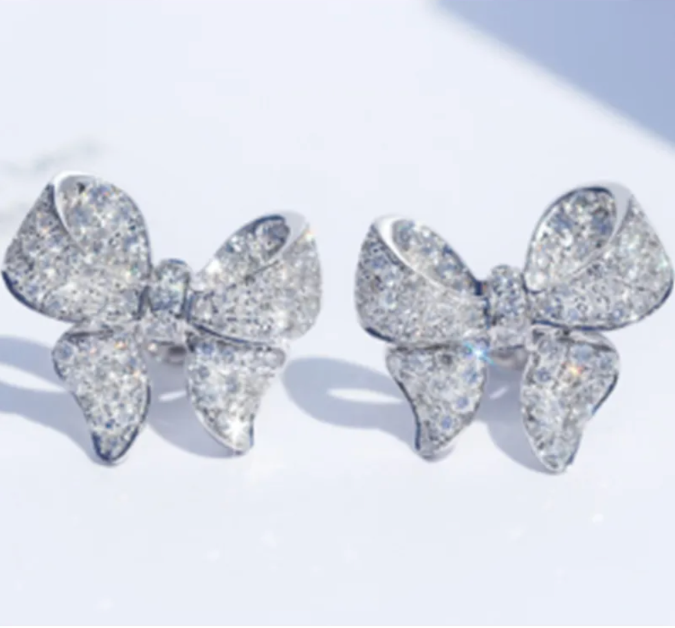 Sparkle Rhinestone Dimond Steel Bowtie Stud Earrings Cute And Glistening Pair
