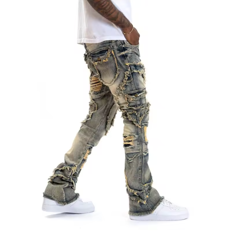 Mens Urban Style Denim Jeans Boot Cut Ankle Premium Design Jeans