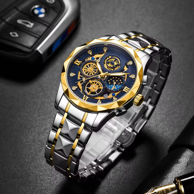 Mens Luxurious Waterproof Quartz Watch High End Steel Luminescent Fashion Piece