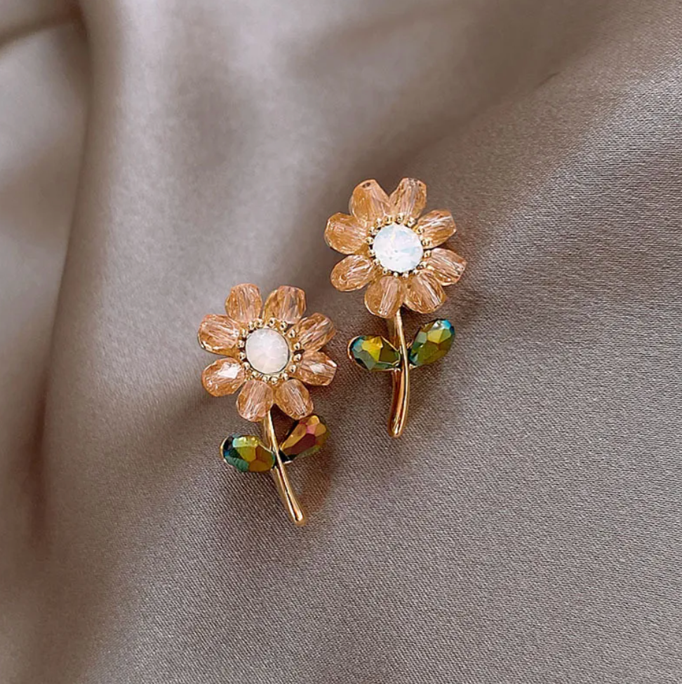 Metal Sun Flower Stud Earrings Pair Multicolor Dyed Steel Creative Earrings