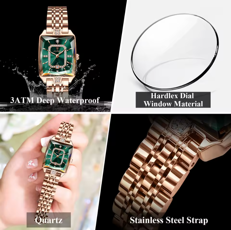 Premium Luxury Waterproof Rhombus Cut Hardened Glass Case Quartz Watch
