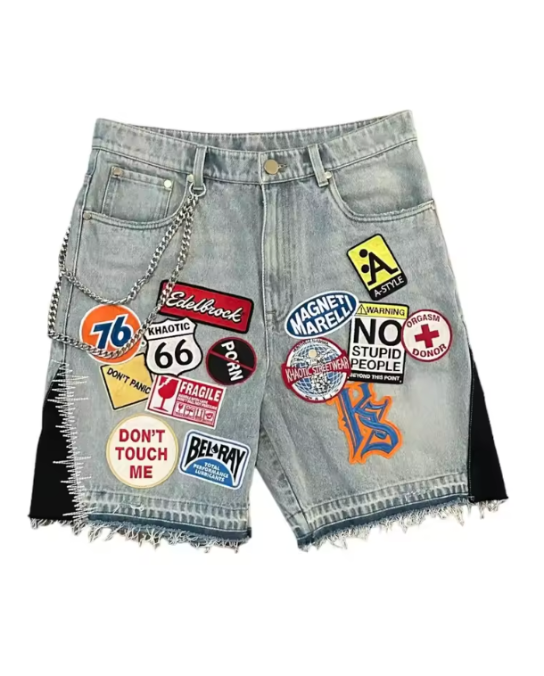 Unisex Retro Jorts Graphic Logos Design Denim Bermuda Style Casual Jean Shorts
