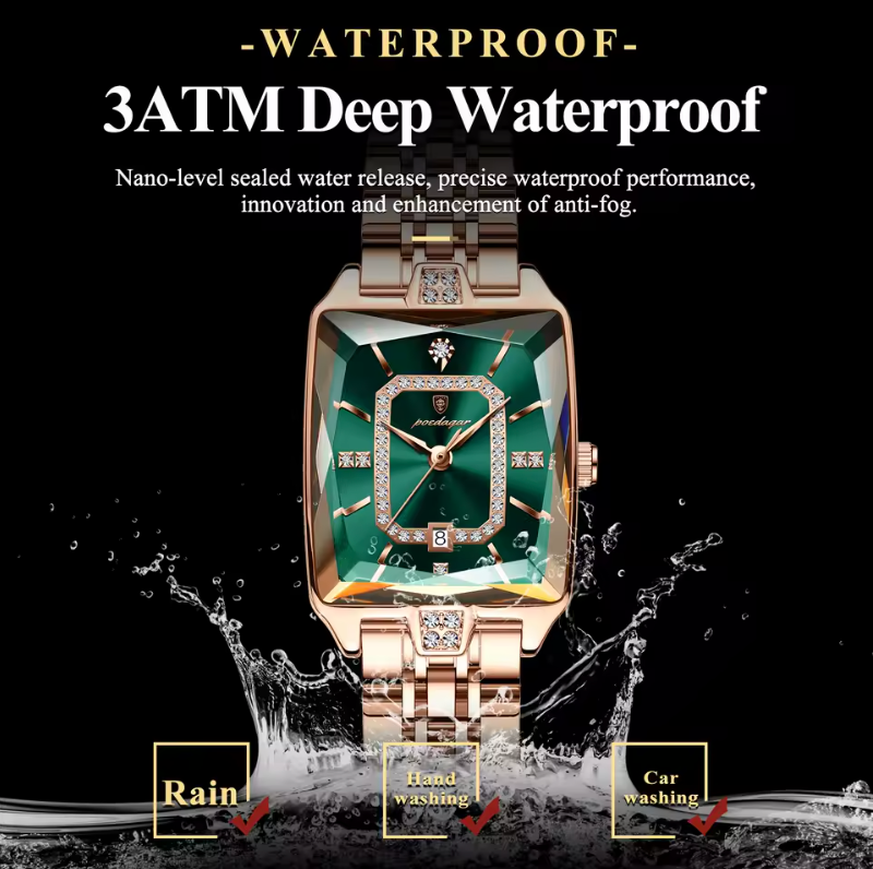 Premium Luxury Waterproof Rhombus Cut Hardened Glass Case Quartz Watch
