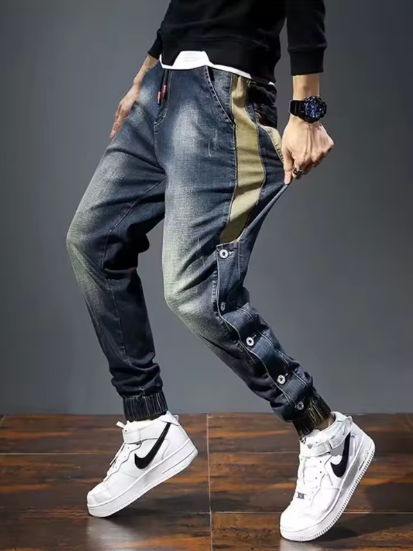 Mens Jeans Button Up Premium Denim Streetwear Fashioned Cuffed Ankle Pants