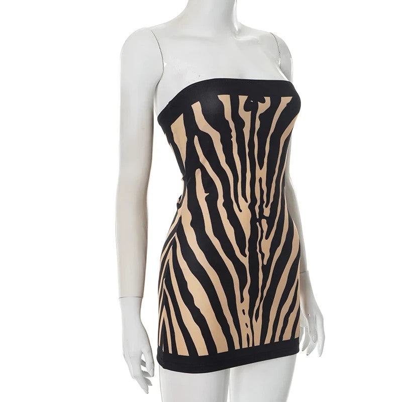 Strapless Pullover Zebra / Cheeta Print Cocktail Dress Stretchy Fit Party Dress