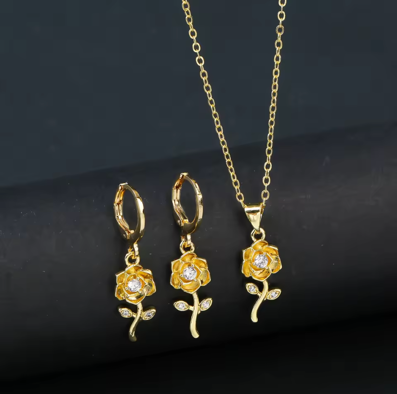 Necklace And Earrings Matching Seet Sun Flowers And Roses