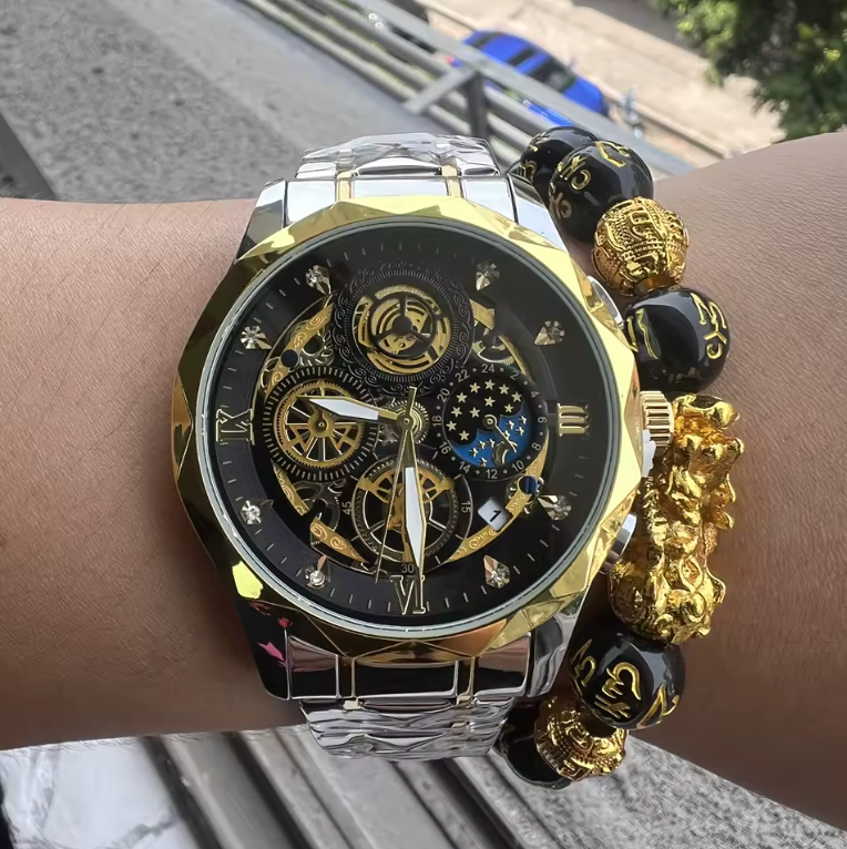 Mens Luxurious Waterproof Quartz Watch High End Steel Luminescent Fashion Piece