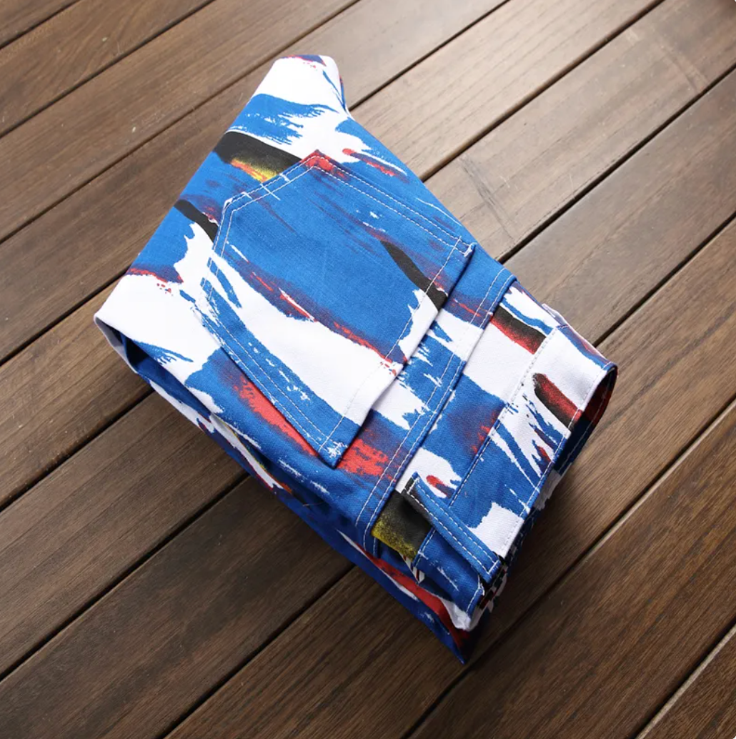 Mens Custom Design Street Fashion Abstract Colorful Jeans Slim