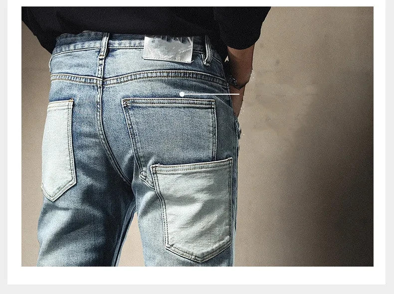 Mens Slim Jeans Frotn Pocket Style Denim Multi Pocket Streetwear Fashion Pants
