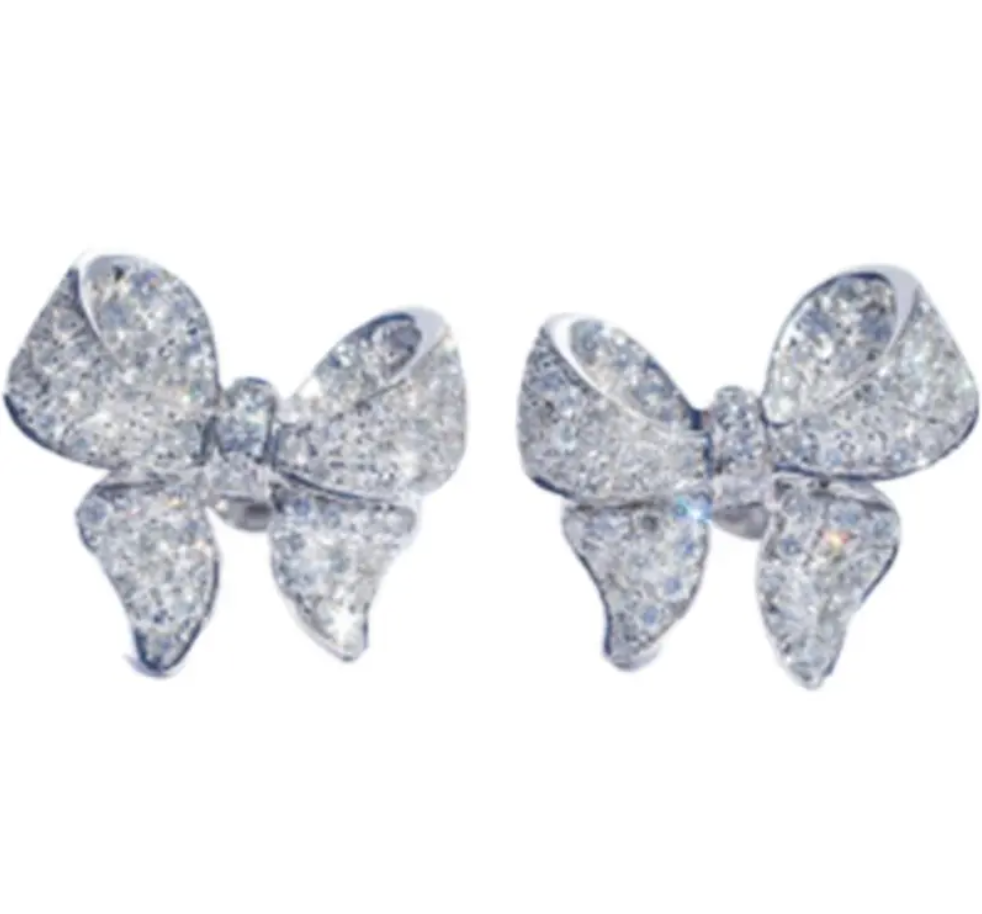 Sparkle Rhinestone Dimond Steel Bowtie Stud Earrings Cute And Glistening Pair