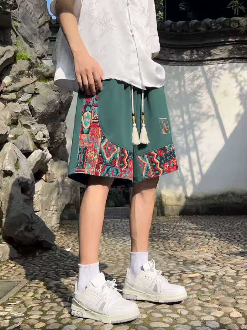 Unique Style Print Casual Shorts Draw String Artistic Fashion