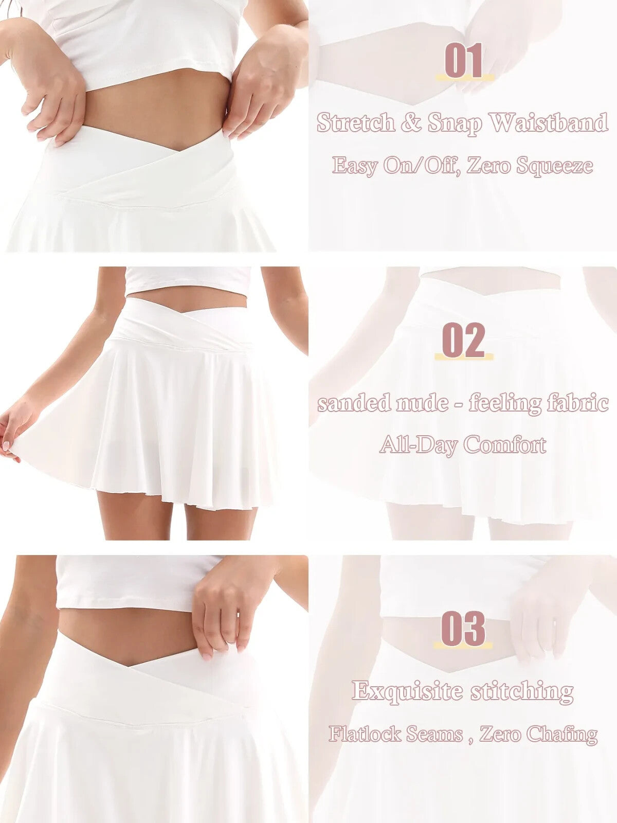 Womens Athletic Crossover Skirt With Inner Pocket And Under Shorts
