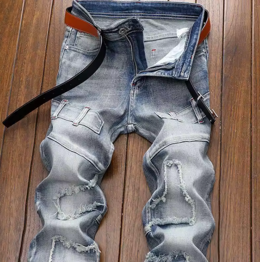 Mens Primium Denim Jeans Retro Street Style Biker Jeans